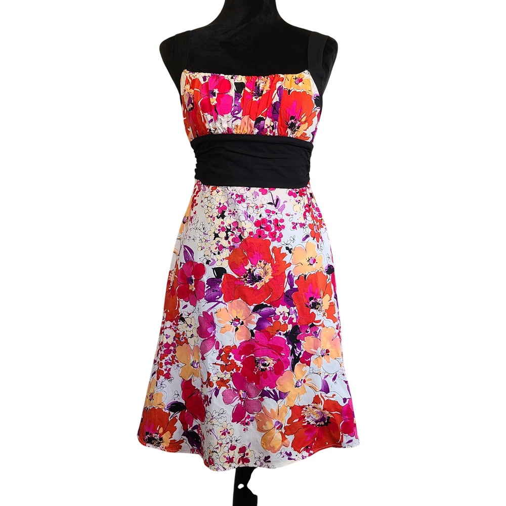 VTG Y2K B Smart Babydoll Fit Flare Dress Women 12 Multicolor Floral Empire Waist
